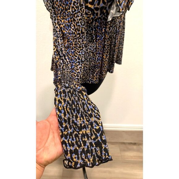 Anthropologie Bl^nk Moira Ruffled Peplum Leopard Print Top Size S - Picture 4 of 13